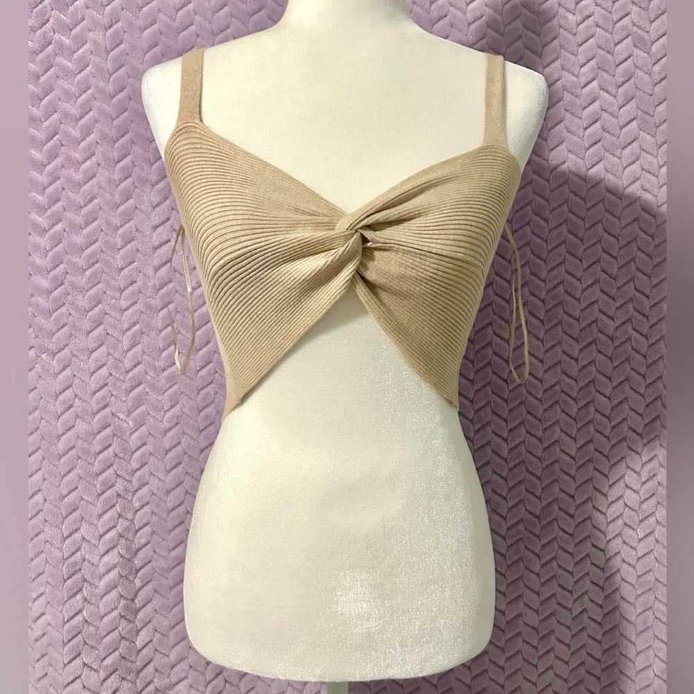 NWT Windsor Tan Knotted Ribbed Crop Top | Basic Cropped Trendy Beach
